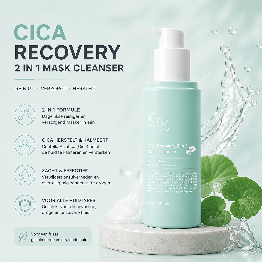 KRX Aesthetics Cica 2 in 1 Mask Cleanser 200 ml – Kalmerende Gezichtsreiniger & Masker voor Alle Huidtypen. Met Centella Asiatica voor Gevoelige, Beschadigde en Gestresste Hui