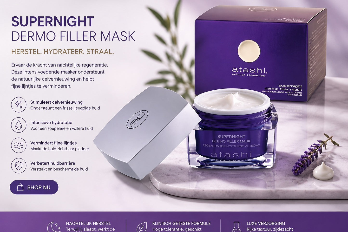 Atashi Supernight Dermo Filler Mask 50 ml – Intensief Anti-Aging Nachtmasker met Filler Effect